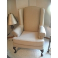  Wing Back Chair Cream With Mahogany Queen Anne legs 